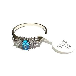 Blue Topaz 925 SS Wedding Promise Love Ring sz 10